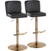 Henry Adjustable Swivel Bar Stool in Gold & Black Leatherette (Set of 2)